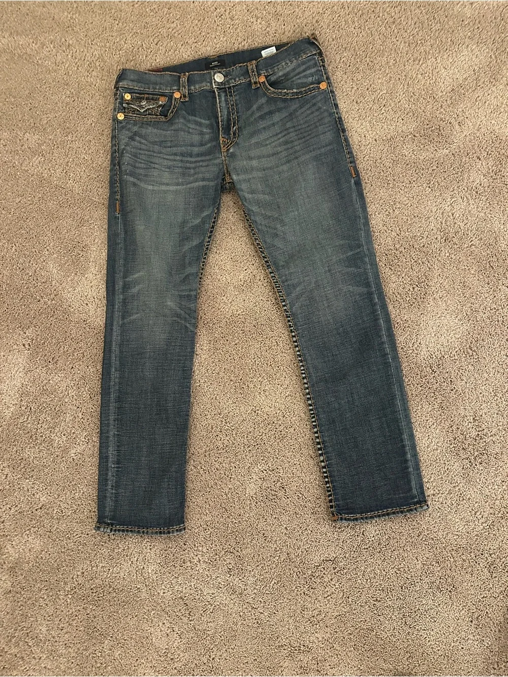 True Religion Men’s Blue Denim Jeans - Classic Pocket Stitch